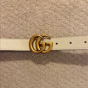 Gucci Marmont white Leather Belt with Gold Buckle